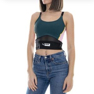 Puma TZ crop top, green/pink/black, size small